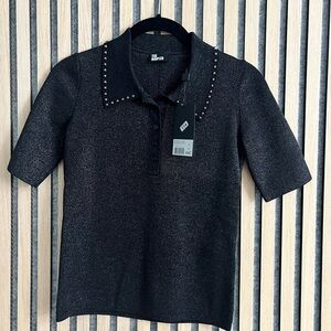 The Kooples- Stud Detail Top- black with silver studs- XS - US size 2